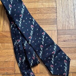 Vtg David Lawrence Black Silk Christmas Novelty Necktie Santa Reindeer Sled